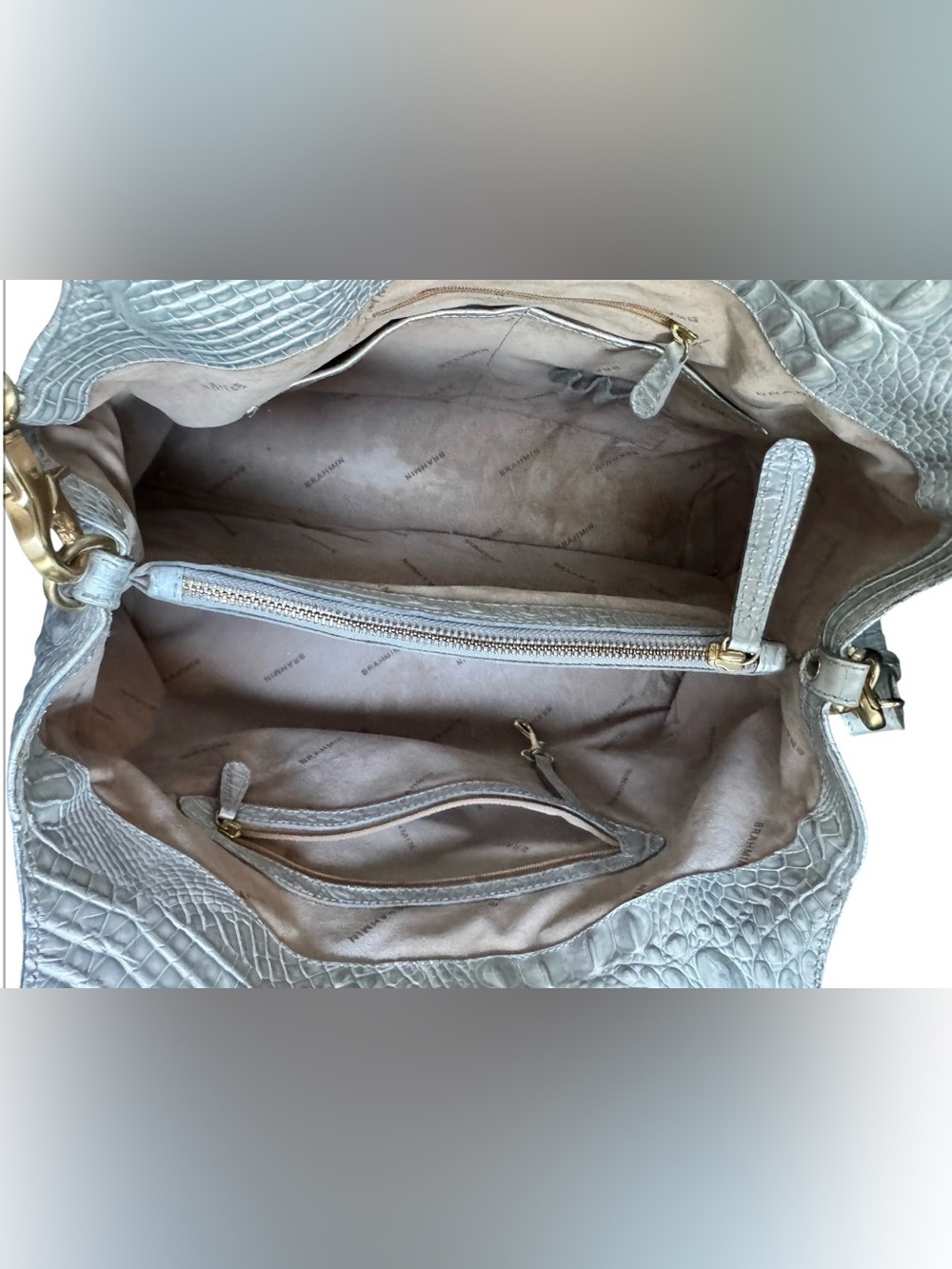 Brahmin Elisa Silver Croc-Embossed Satchel - Picture 11 of 15